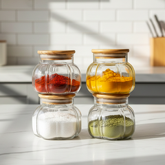 Premium Ribbed Glass Spice Jars (Set of 4)