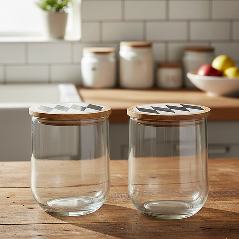 Patterned Lid Glass Storage Jars (Set of 2)