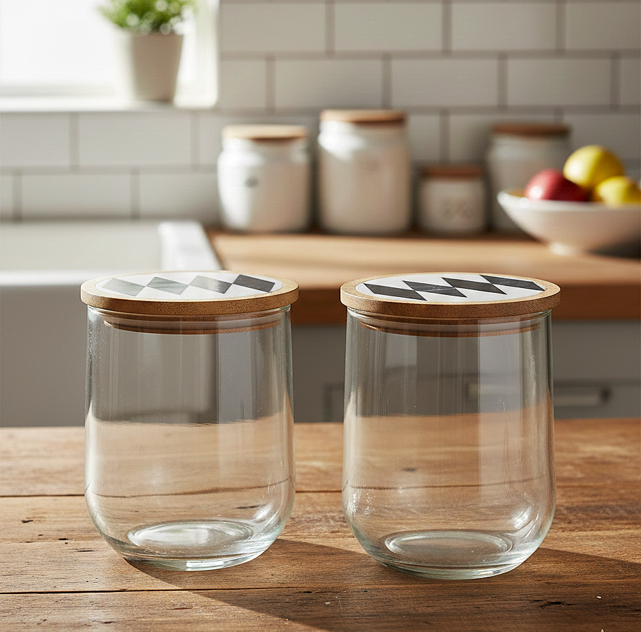Patterned Lid Glass Storage Jars (Set of 2)
