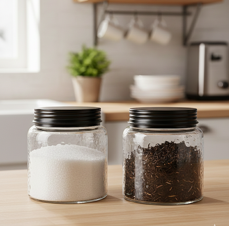 Minimal Hammered-Textured Glass Storage Jars With Airtight Black Metal Lid