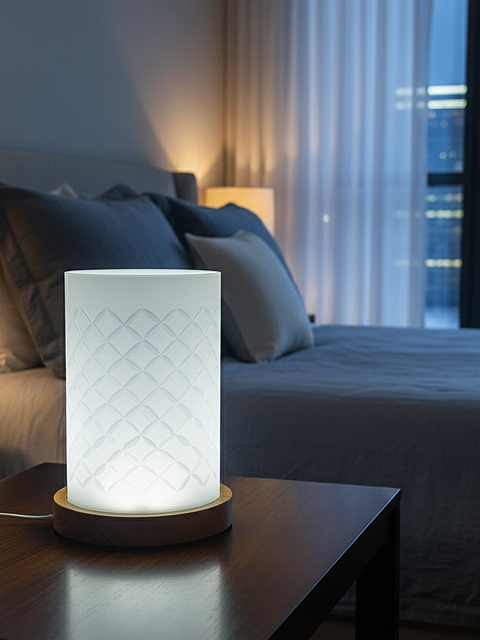 Minimal Frosted Table Lamp with Wooden Base