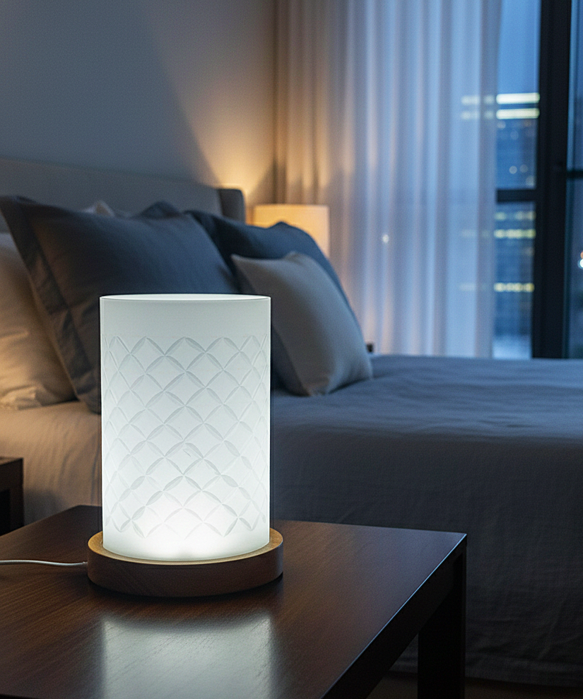 Minimal Frosted Table Lamp with Wooden Base