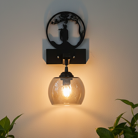 Krishna-Themed Black Decorative Wall Lamp (Black)