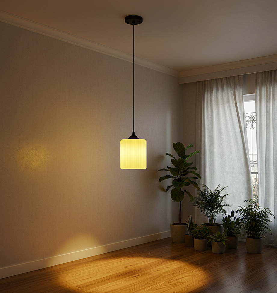 Ribbed Lemon Colour Pendant Lamp – Black hanging Pendant