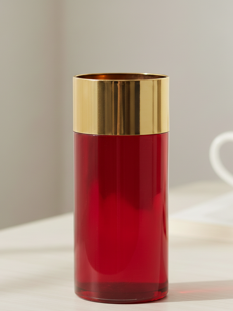Ruby Aura Gold-Rim Glass Vase