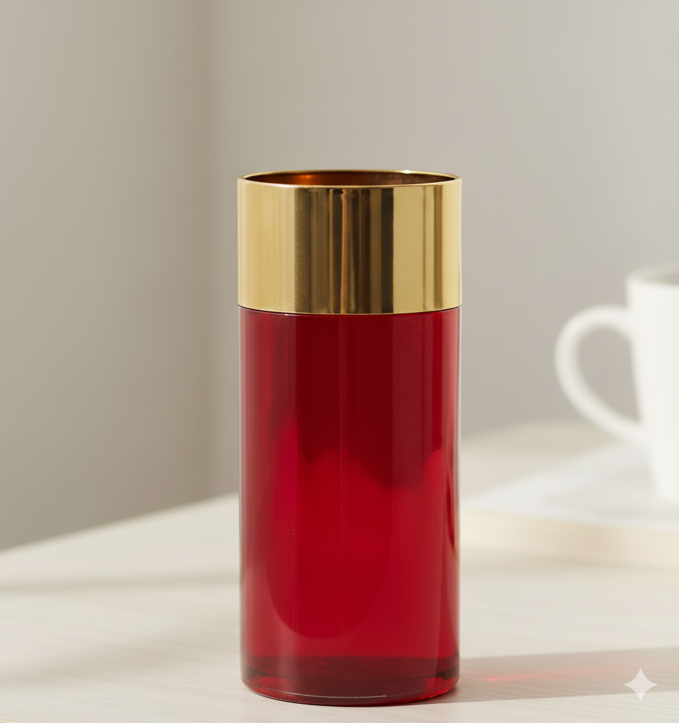 Ruby Aura Gold-Rim Glass Vase