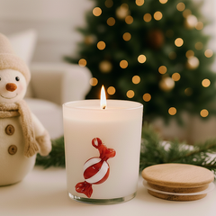 Festive Frosted White Glass Soy Wax Candle With Hanging Toffee (White)