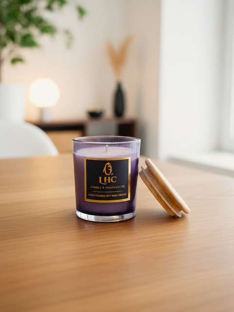 Luxury Black Glass Soy Wax Candle with Wooden Lid