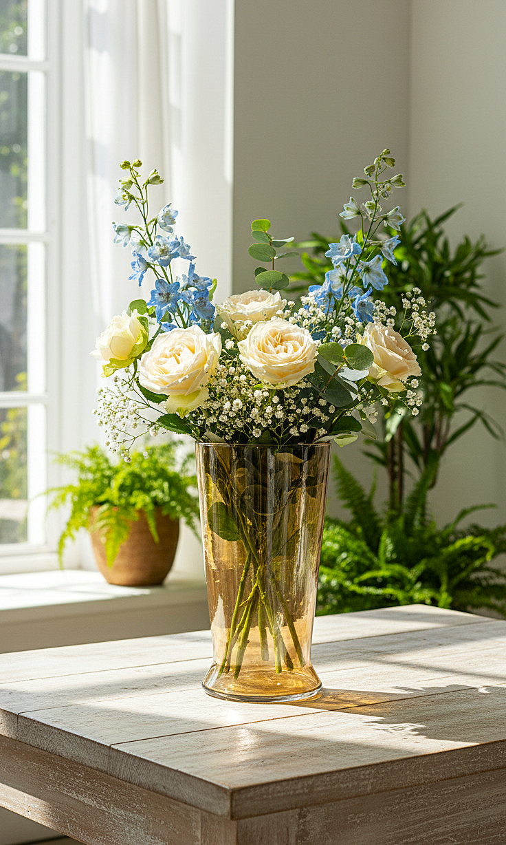 Sunlit Amber Glass Flower Vase