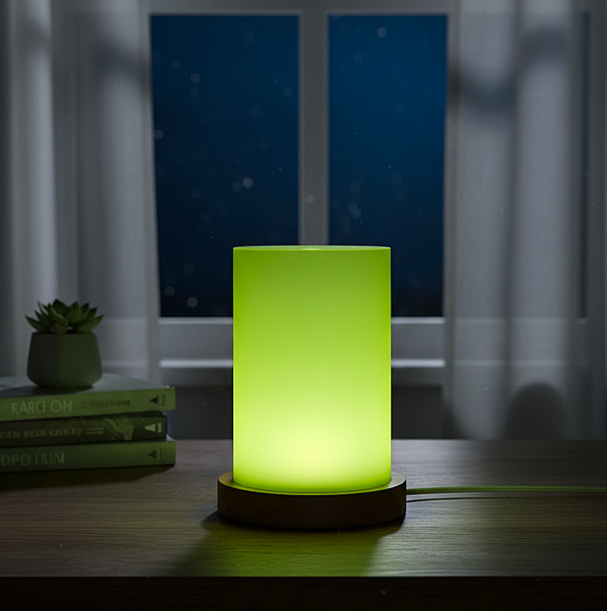Modern Frosted Green Ambient Table Lamp With Wooden Base (Green)