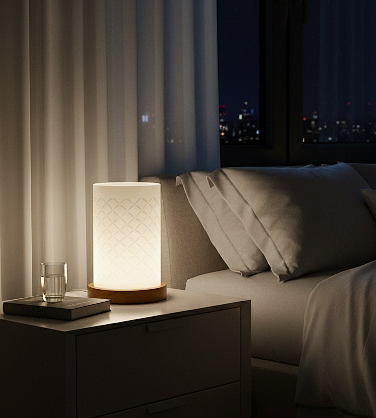 Minimal Frosted Table Lamp with Wooden Base