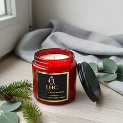 Luxury Golden Brush Stroke Patterned Soy Wax Candle With Black Metal Lid (RED)