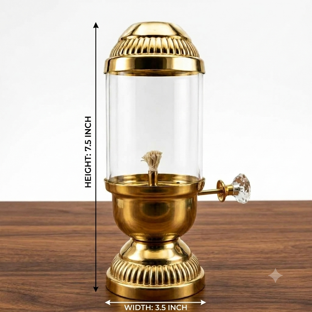 Pure Brass Akhand Diya with Glass Chimney & Adjustable Wick Knob | Long Burning Traditional Oil Lamp for Pooja, Home Mandir, Diwali & Festive Gifting