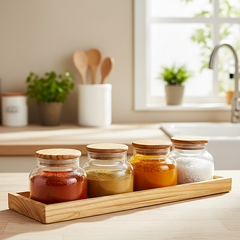 Minimalist Glass Spice Jar Set with Wooden Tray