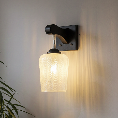 Leaf Textured White Glass Wall Lamp – Rainbow Shine Glass