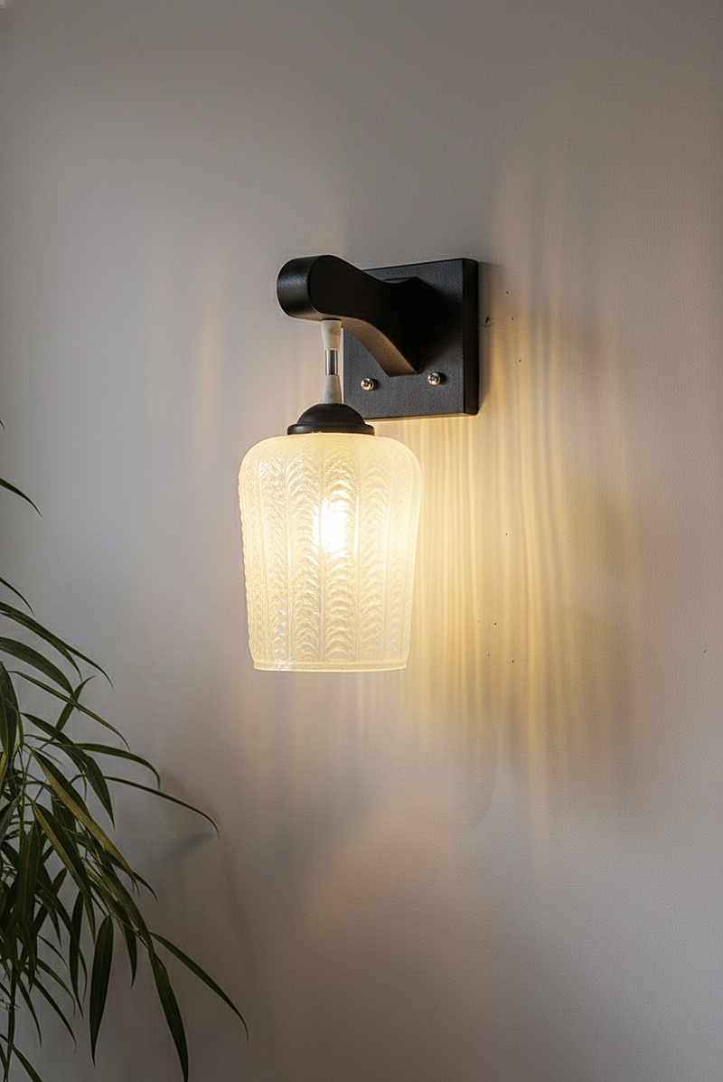 Textured Frost Glass Wall Sconce – Matte Black Finish