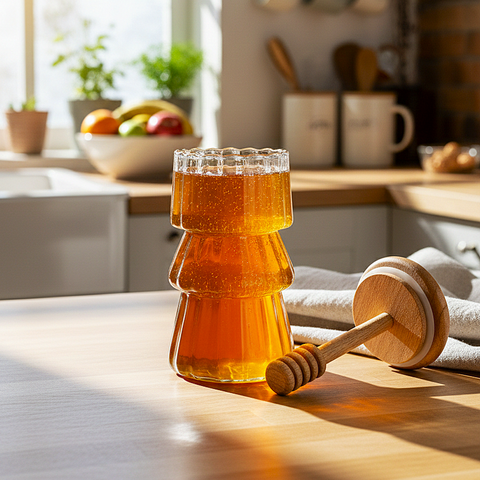 PureDrip Glass Honey Dispenser with Wooden Lid