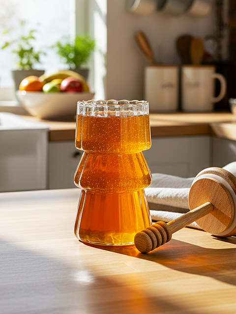 PureDrip Glass Honey Dispenser with Wooden Lid