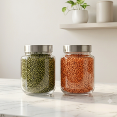 Premium Glass Spice and Pickle Jar Set of 2 – 1000ml Clear Storage Canisters with Airtight Stainless Steel Lids – Perfect for Kitchen Counter, Pantry Organization, Pickling, and Spices