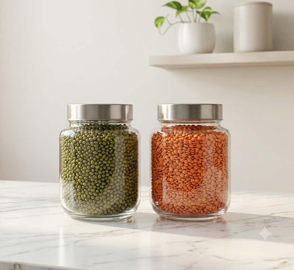 Premium Glass Spice and Pickle Jar Set of 2 – 1000ml Clear Storage Canisters with Airtight Stainless Steel Lids – Perfect for Kitchen Counter, Pantry Organization, Pickling, and Spices