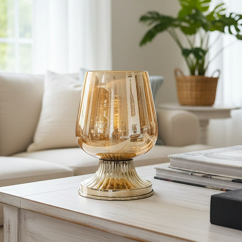 Gold Lustrous Pedestal Glass Vase [Amber]