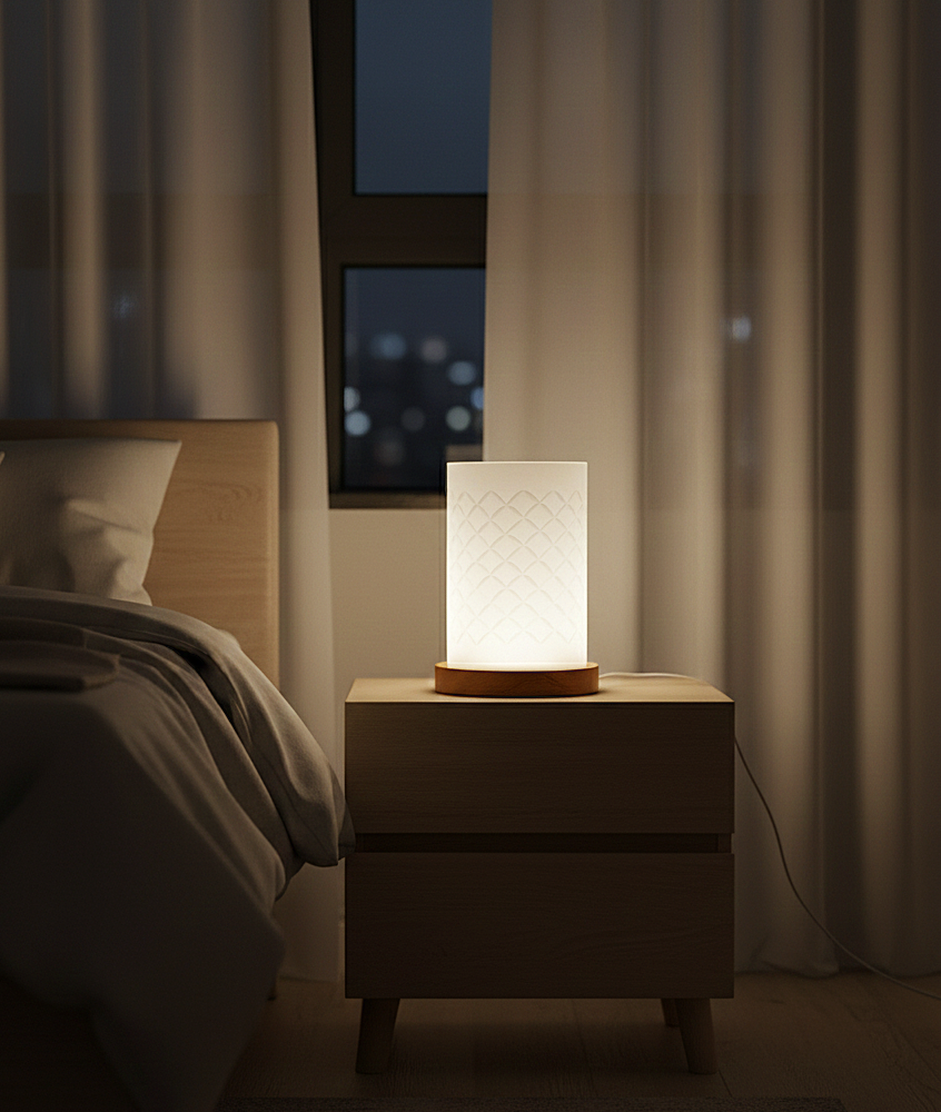 Minimal Frosted Table Lamp with Wooden Base