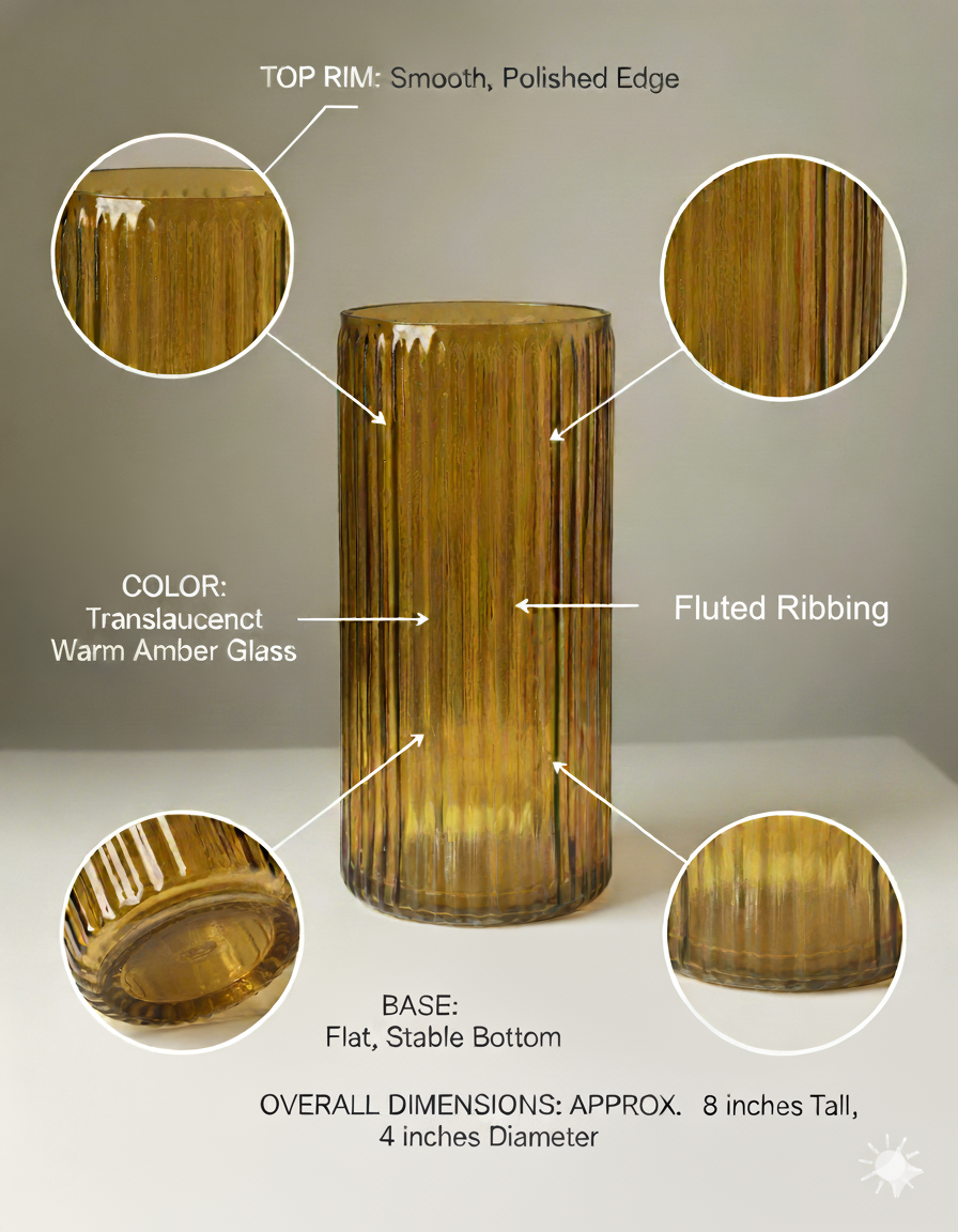 Amber Aura Ribbed Glass Vase (Yellow)