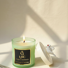 Modern Soy Wax Glass Candle With White Glass Lid Topped With White Bird [Mint Green]