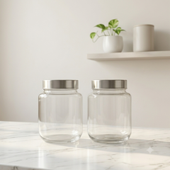 Premium Glass Spice and Pickle Jar Set of 2 – 1000ml Clear Storage Canisters with Airtight Stainless Steel Lids – Perfect for Kitchen Counter, Pantry Organization, Pickling, and Spices