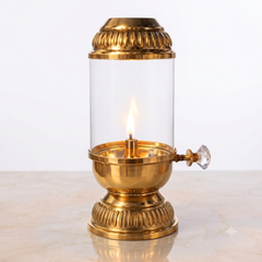 Premium Brass Akhand Diya with Glass Chimney and Adjustable Wick Knob