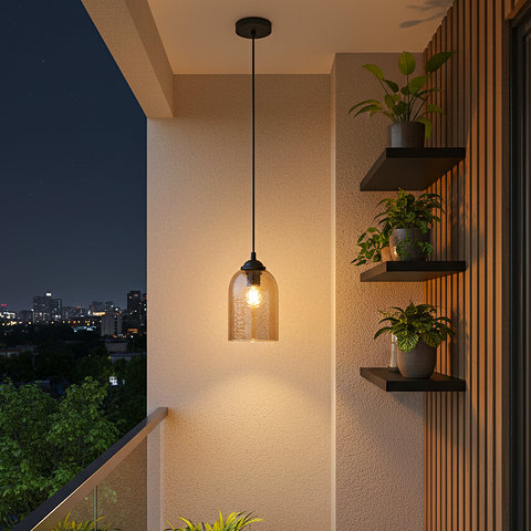 Warm Lustrous Hammered Glass Hanging Pendant Lamp ( Brown)