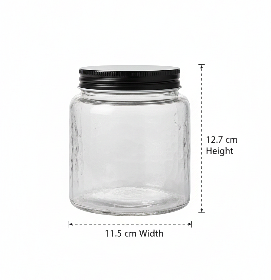 Minimal Hammered-Textured Glass Storage Jars With Airtight Black Metal Lid