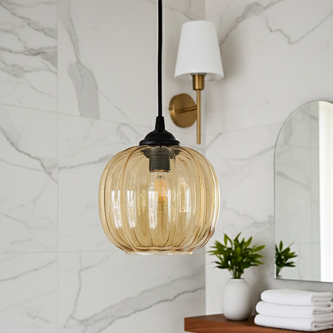 Amber Glow Ribbed Ceiling Pendant Lamp