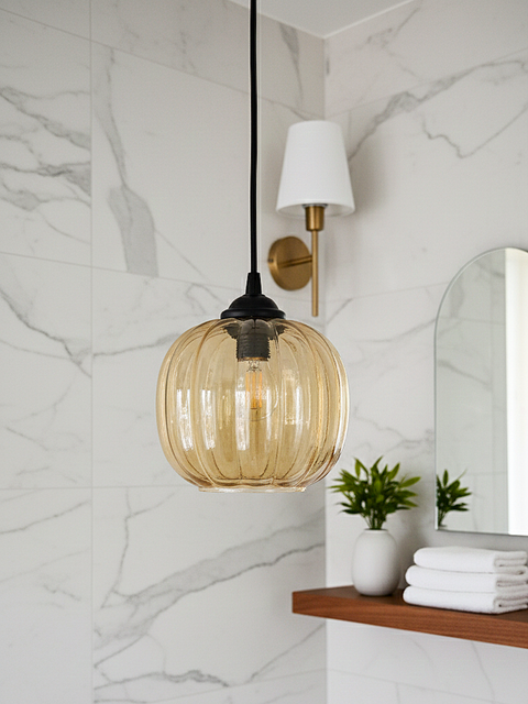 Amber Glow Ribbed Pendant Light