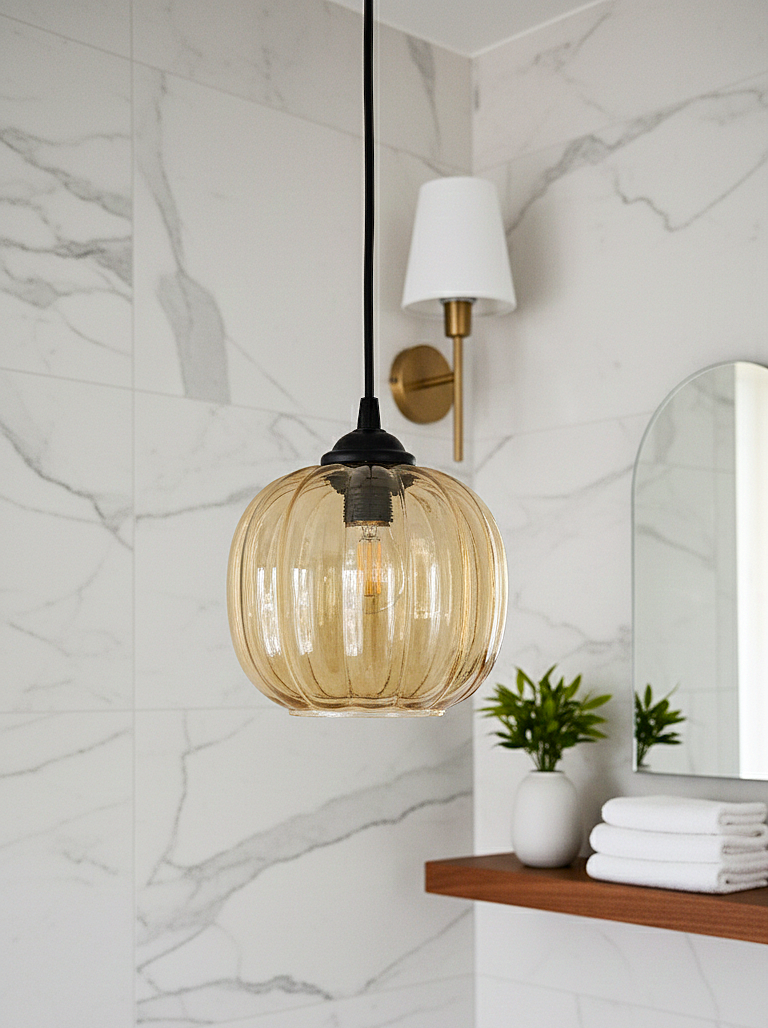 Amber Glow Ribbed Pendant Light
