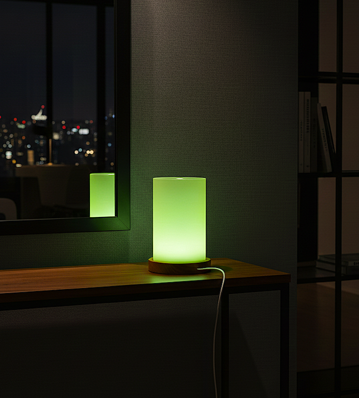 Modern Frosted Green Ambient Table Lamp With Wooden Base (Green)