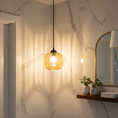 Amber Glow Ribbed Pendant Light