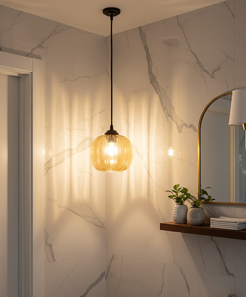 Amber Glow Ribbed Pendant Light