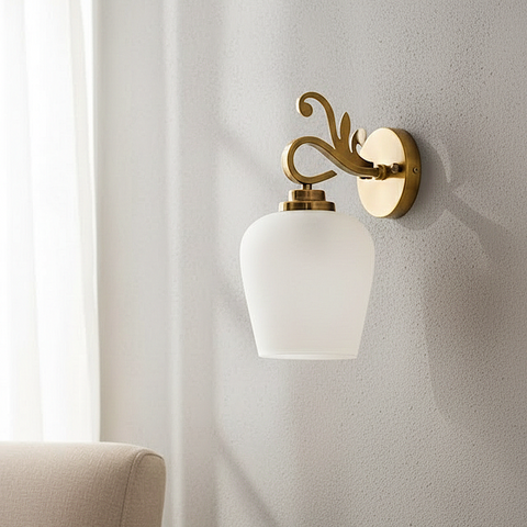 Heritage Frosted White Glow Brass Wall Sconce