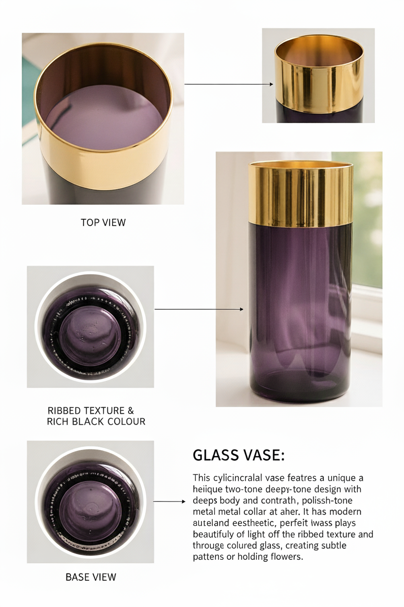 Black & Gold Luxe Cylinder Vase