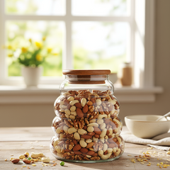 Beehive Ribbed Glass Storage Jar with Wooden Lid