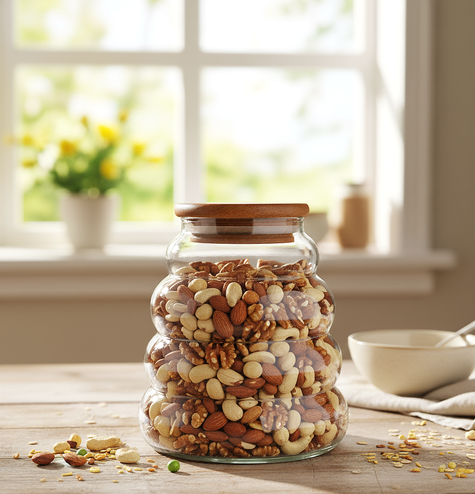 Beehive Ribbed Glass Storage Jar with Wooden Lid