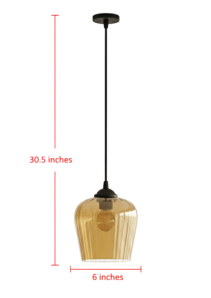 Amber Ribbed Glass Pendant Light