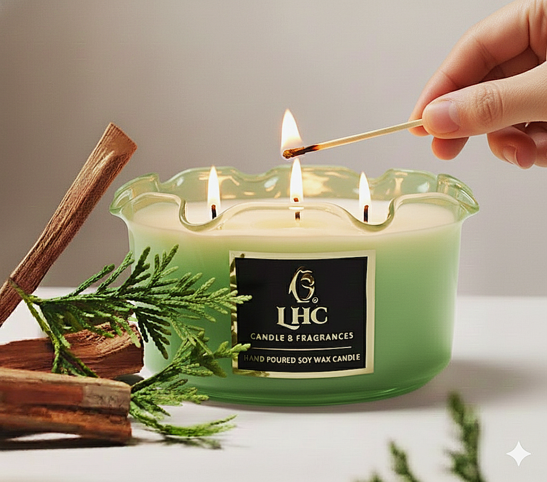 Luxury Green Glass Soy Wax Candle (3-Wick)