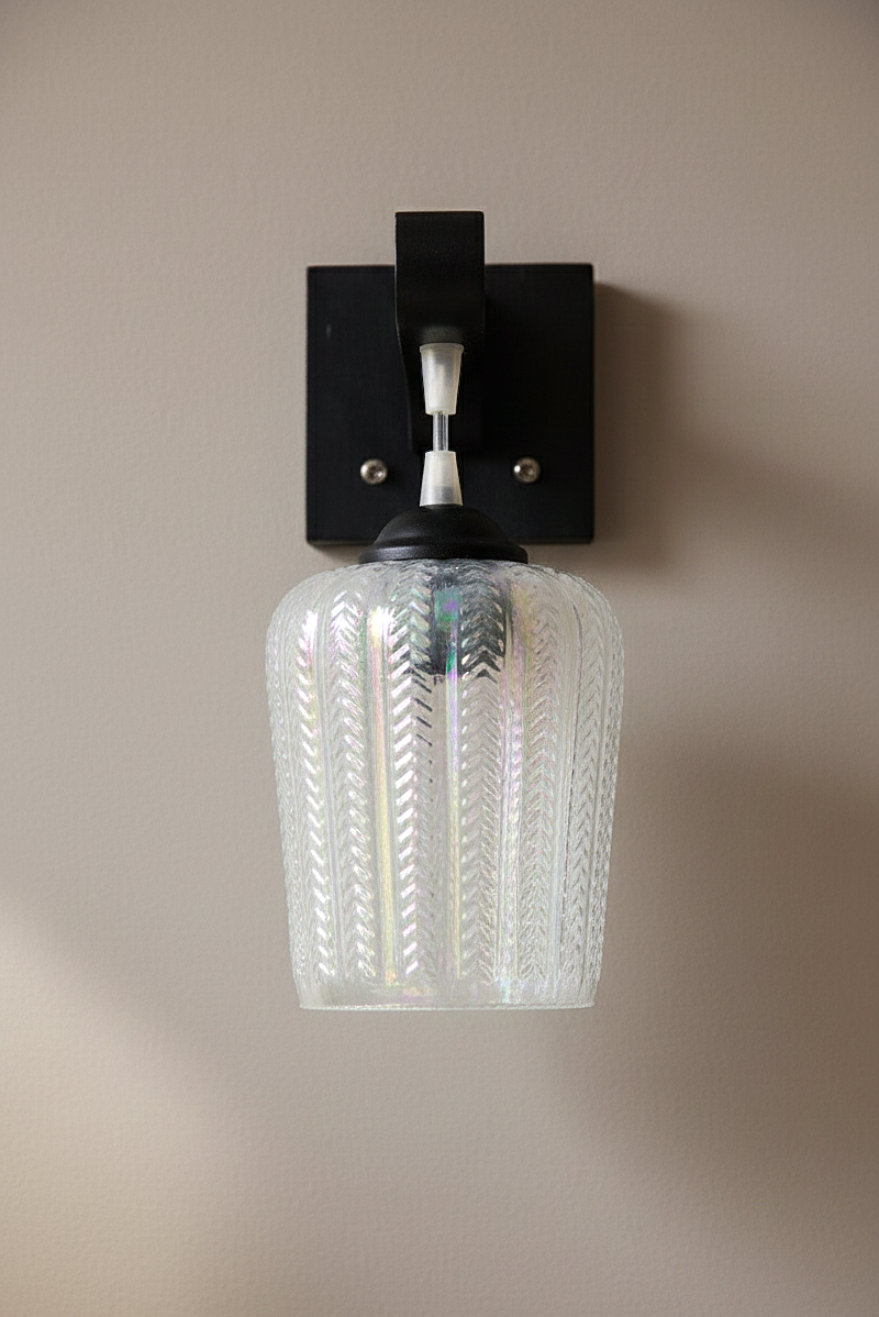 Textured Frost Glass Wall Sconce – Matte Black Finish