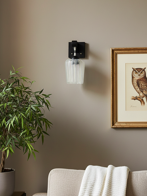 Textured Frost Glass Wall Sconce – Matte Black Finish