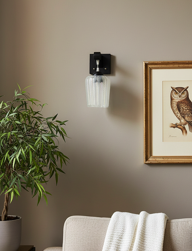 Textured Frost Glass Wall Sconce – Matte Black Finish