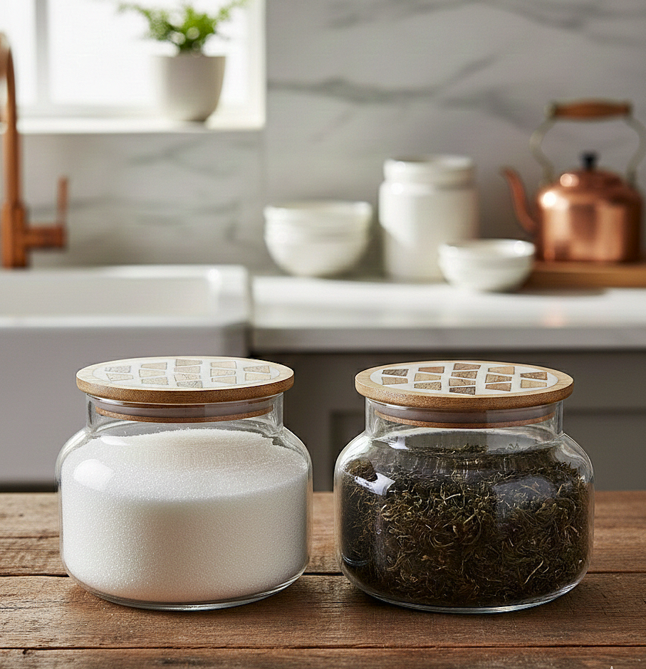 EcoSeal Glass Storage Jars with Wooden Lids (Set of 2)