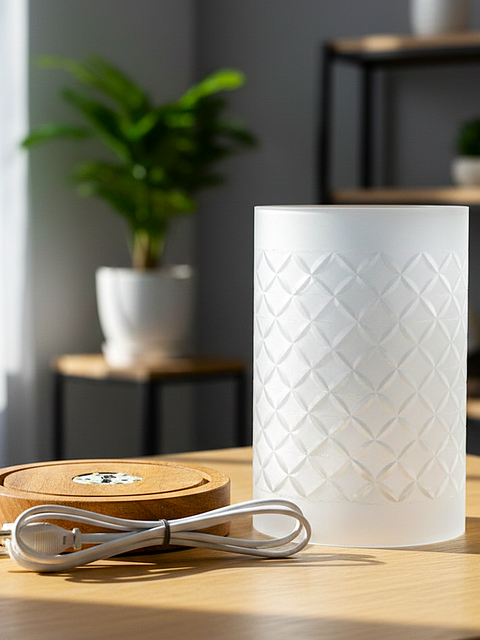 Minimal Frosted Table Lamp with Wooden Base