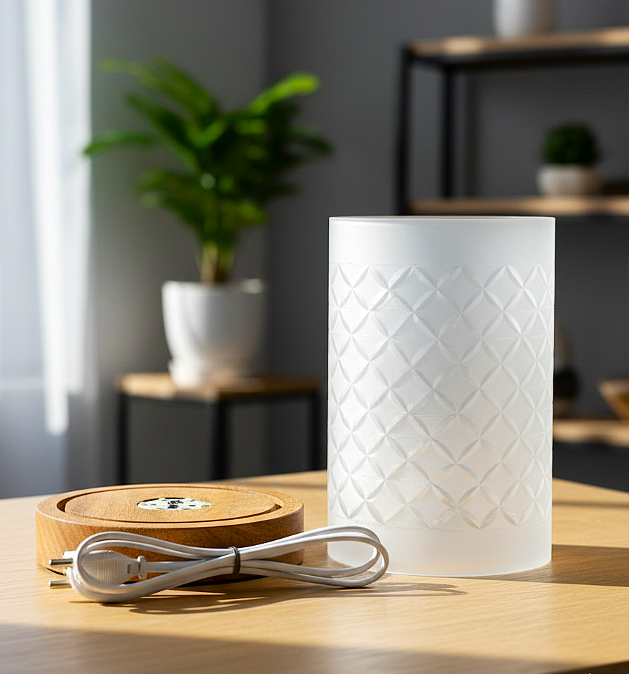 Minimal Frosted Table Lamp with Wooden Base